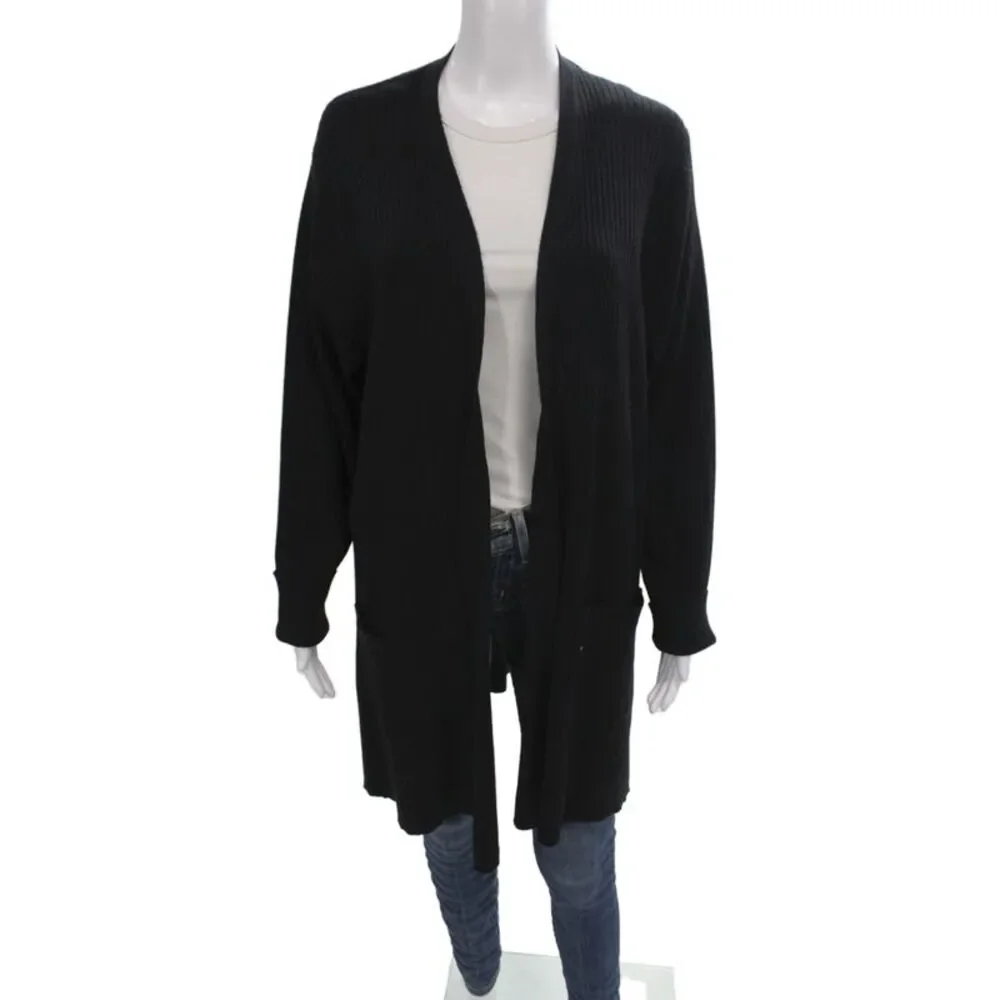 Eileen Fisher Women Cardigan Black 100% Wool V-Neck Long Sleeve Size 1X